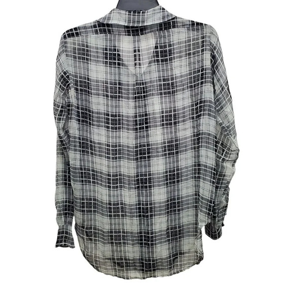 Urban Outfitters | Corpus Women's Black White Plaid 100% Silk Sheer Button Up XS - Picture 6 of 6